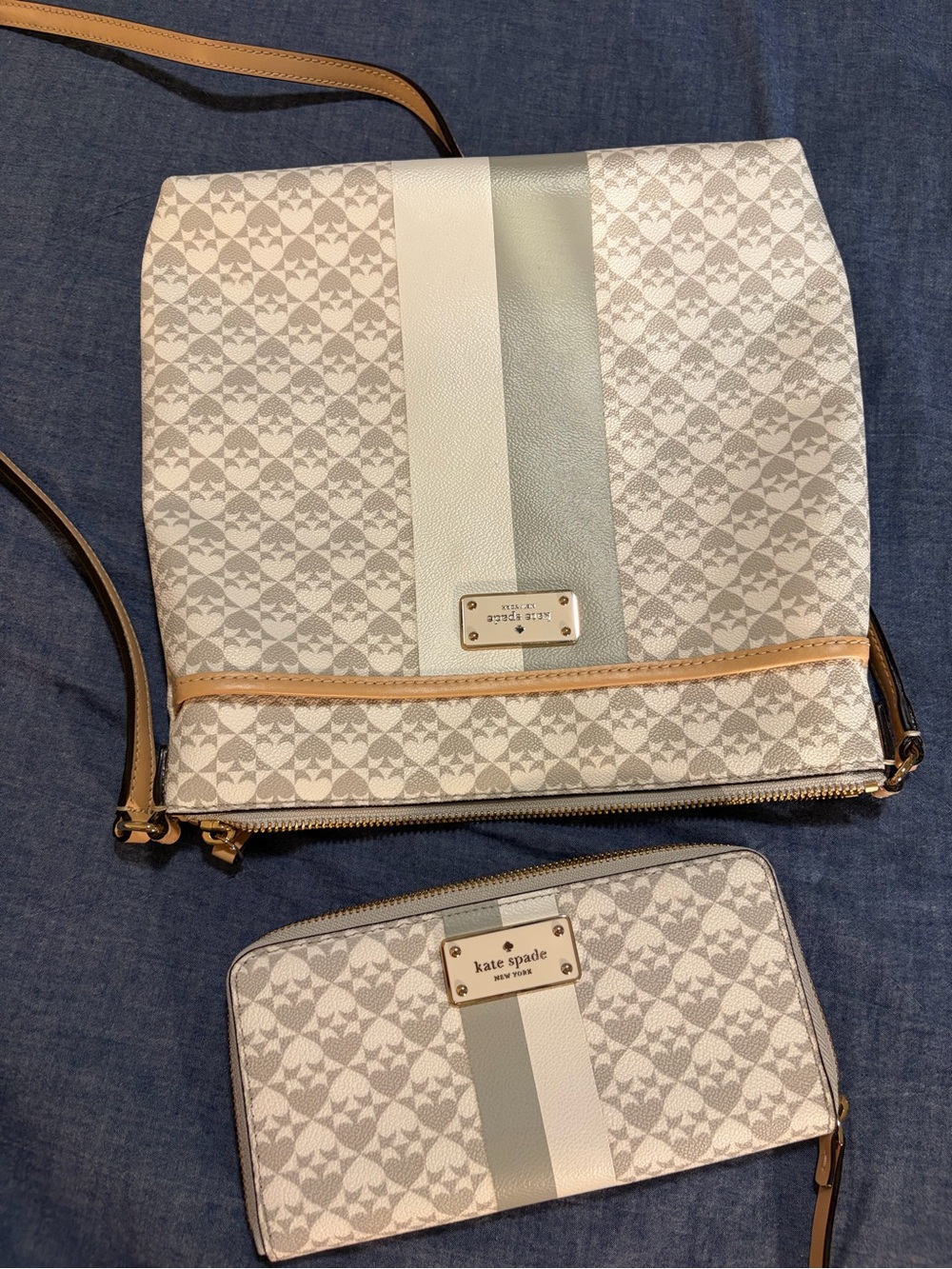 kate spade Cream and Light Gray Patterned Crossbody with Matching Wallet